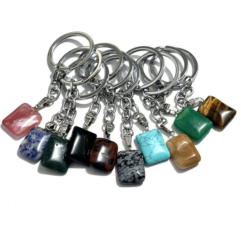 20 stücke Natürliche Stein Kristall Quarz Schlüsselbund Frauen Männer Handtasche Hangle Auto Schlüssel Halter Raw Mineral Stein Schlüsselring Schmuck