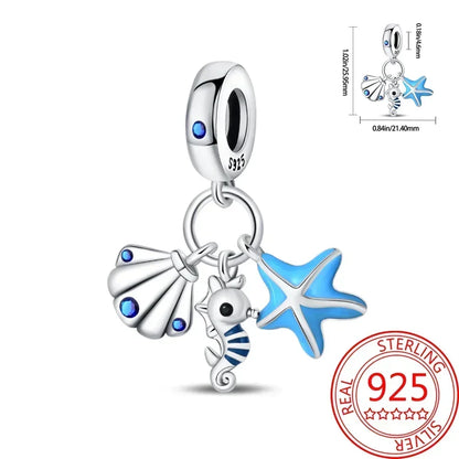 Charms-Anhänger aus 925er-Sterlingsilber mit blauen Ozean-Serie, passend für das DIY-Armband der Marke, Damenschmuck, Geschenke für Freundin