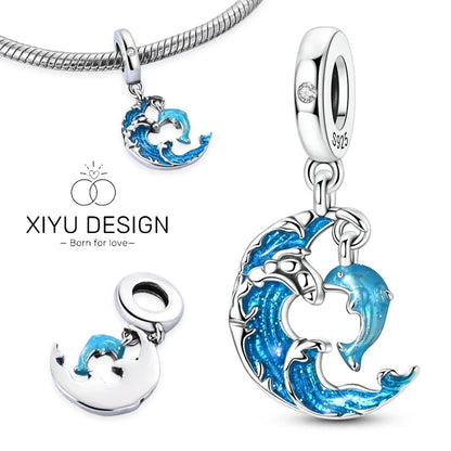 Charms-Anhänger aus 925er-Sterlingsilber mit blauen Ozean-Serie, passend für das DIY-Armband der Marke, Damenschmuck, Geschenke für Freundin