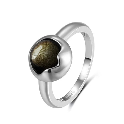 Vintage S925 Sterling Silber Ring Oval Runde Natürliche Obsidian Ring Sonne Und Blume Geformt Retro Edlen Schmuck Für Frauen Männer