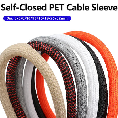 3/8M PET Geflochtene Selbstschließende Kabelummantelung Durchmesser 3mm ~ 32mm Hochschutz Verschleißfeste Isolierte Ummantelung Kabelorganisator