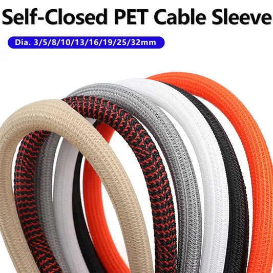 3/8M PET Geflochtene Selbstschließende Kabelummantelung Durchmesser 3mm ~ 32mm Hochschutz Verschleißfeste Isolierte Ummantelung Kabelorganisator