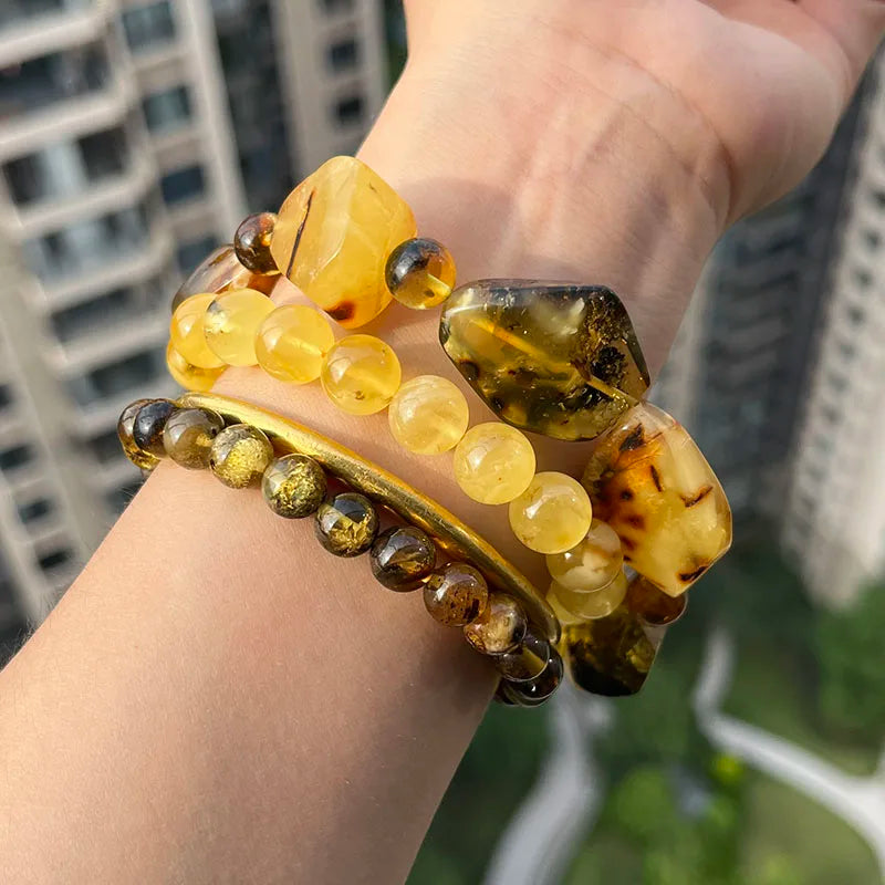 2026 Echtes Bernstein-Armband für Geburtstagsfeiern Einzigartiges Handgefertigtes Baltisches Pflanzen-DIY Facettierte Perlen 100% Echtes Naturstein-Schmuckstück