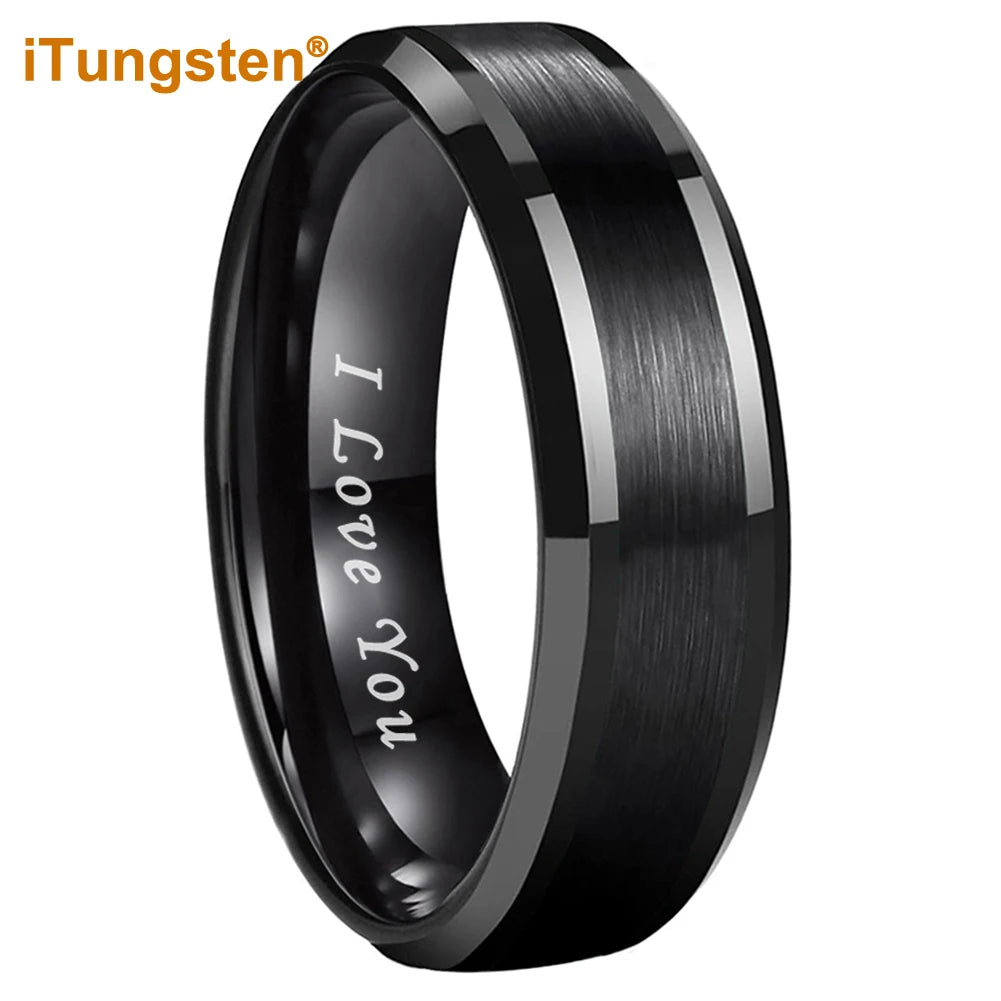 iTungsten 6mm 8mm Wolframkarbid-Fingerring für Herren und Damen, Verlobung, Ehering, Modeschmuck, I Love You, graviert, bequeme Passform