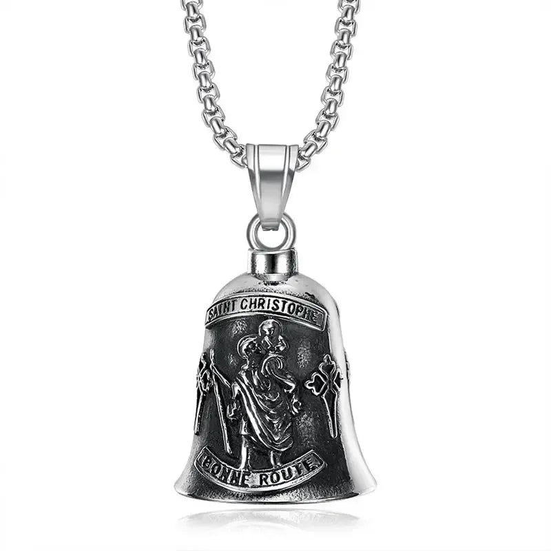 Vintage Christian Jesus Kreuz Glocke Anhänger Motorrad Glocke Halskette Punk Biker Religiöser Exorzist Glücksschmuck für Herren