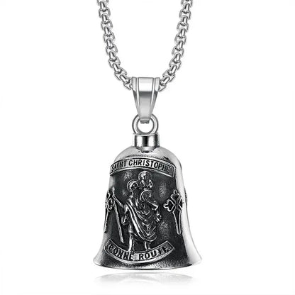 Vintage Christian Jesus Kreuz Glocke Anhänger Motorrad Glocke Halskette Punk Biker Religiöser Exorzist Glücksschmuck für Herren