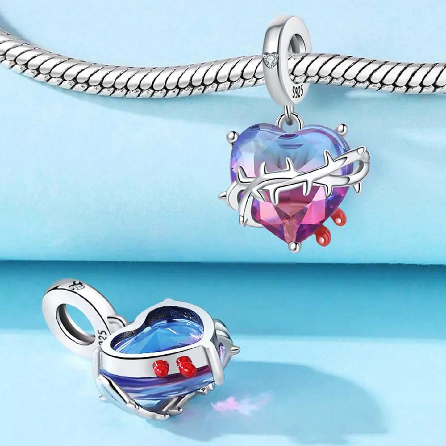 Herzförmige Charms-Perlen aus 925er-Farbverlauf, passend für Original-Armbänder, DIY, edler Schmuck, Geschenkzubehör für Frauen