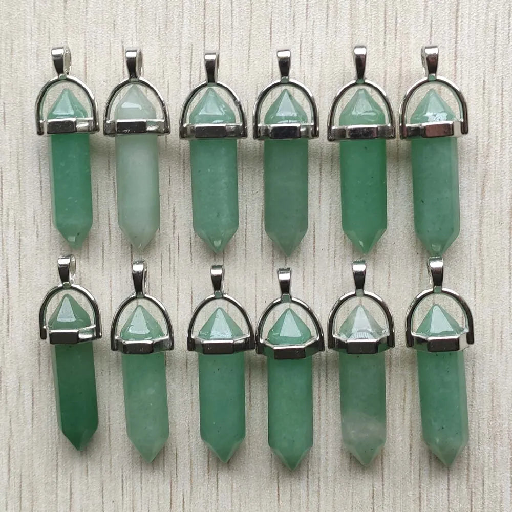 Schneller Versand Naturstein Quarz Aventurin Lapis Kristall sechseckige Säule Anhänger für Schmuck Zubehör 12 Stück Großhandel
