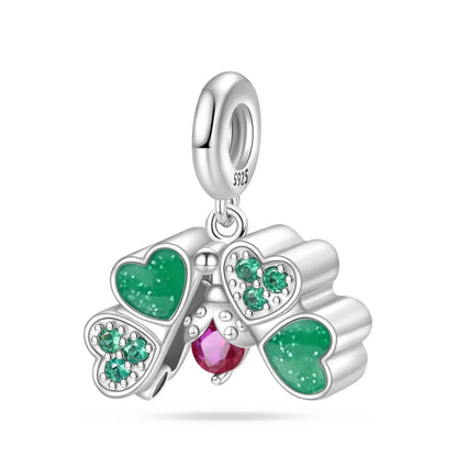 Glücksbringer aus 925er-Sterlingsilber mit vierblättrigem Kleeblatt, Hufeisenkrabbe, Marienkäfer-Zahlen-Charm, passend für DIY-Armbänder, Halsketten, Gesundheit, Glücksgeschenke