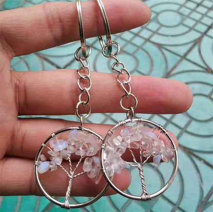 10 stücke Frauen natürlichen Chip Quarz Stein Perle 30mm Herz runden Baum des Lebens Schlüssel anhänger Lanyard Großhandel Schlüssel ringe