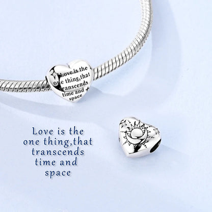 Charm-Anhänger aus 925er-Sterlingsilber, lila Herz, Mond, Planet, Perlen, passend für Charms, Silber, Original-Armband für Damen, Schmuck