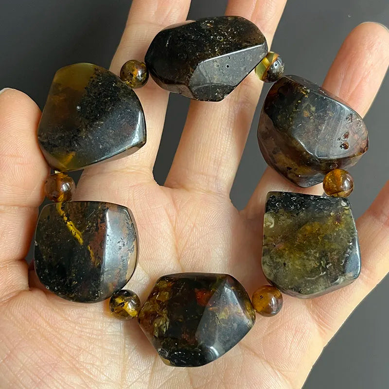 2026 Echtes Bernstein-Armband für Geburtstagsfeiern Einzigartiges Handgefertigtes Baltisches Pflanzen-DIY Facettierte Perlen 100% Echtes Naturstein-Schmuckstück