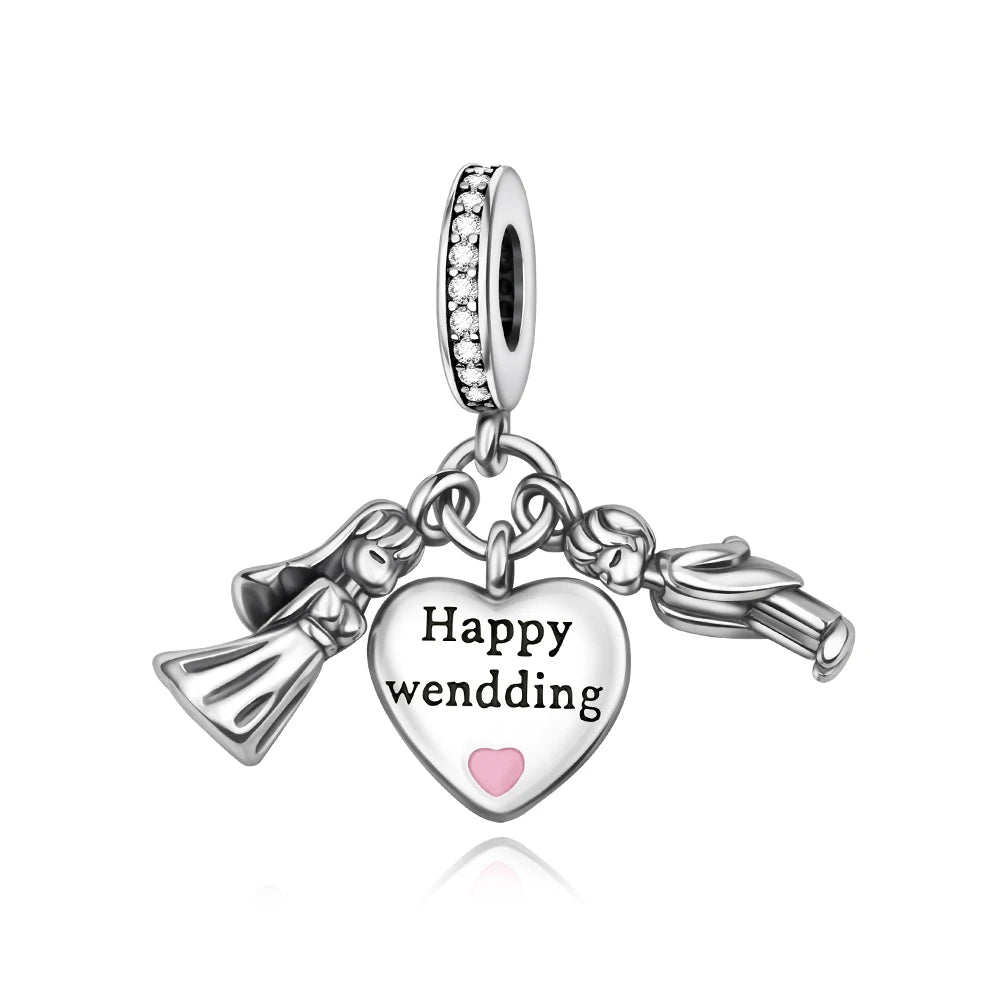 Romantischer 925 Sterling Silber Liebesschlüssel Herz-zu-Herz Charm für DIY Armband Halskette Verlobung Party Geschenke
