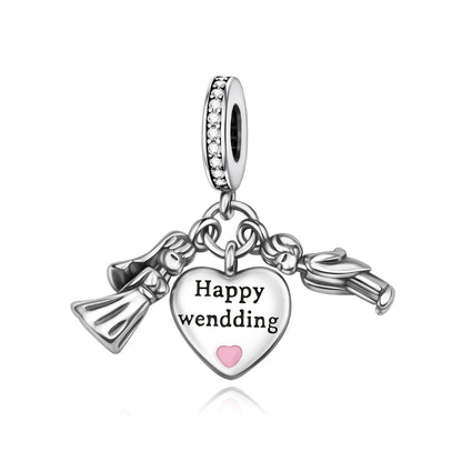 Romantischer 925 Sterling Silber Liebesschlüssel Herz-zu-Herz Charm für DIY Armband Halskette Verlobung Party Geschenke