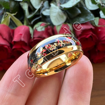 Dropshipping 6mm 8mm 18k Gold Farbe Kuppel Ehering Schöner Wolframkarbid Ring mit roter und Goldfolieninlage Comfort Fit