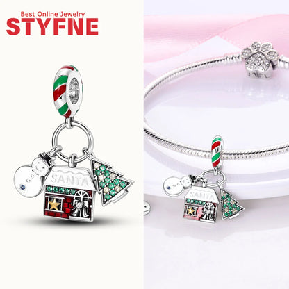 S925 Silber Weihnachten Schneeflocke Charms Herzförmige Glänzende Zirkon Perle Fit Original Armband Diy Edlen Schmuck Weihnachten Geschenk