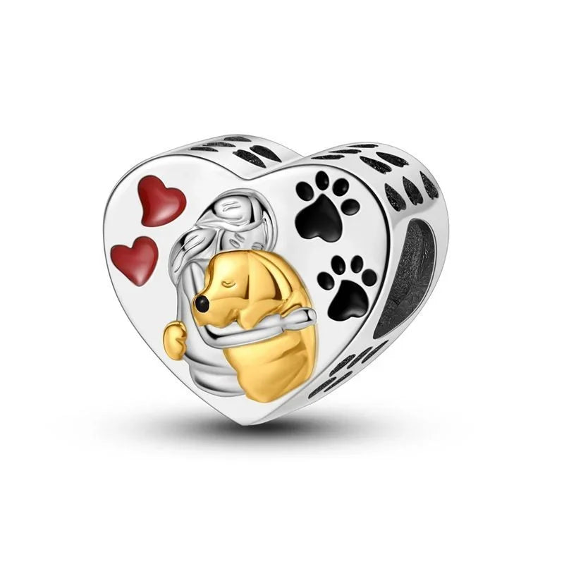 Bezaubernde herzförmige Perlen aus 925er-Sterlingsilber, Familie, Liebe, Tier, Fußabdruck, Charm-Armband, Halskette, passend für Frauen, DIY-Urlaubsgeschenke