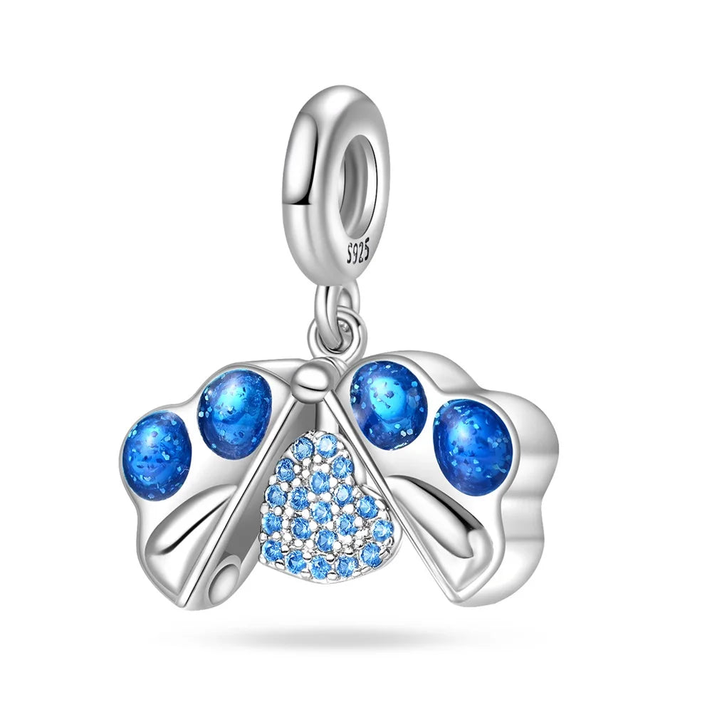 Blue Series Charm-Anhänger aus 925er-Sterlingsilber, Dackel-Feder, Meer, Kokosnussbaum, Stern, Hexe, passend für DIY-Armbänder, Halsketten, Partygeschenke