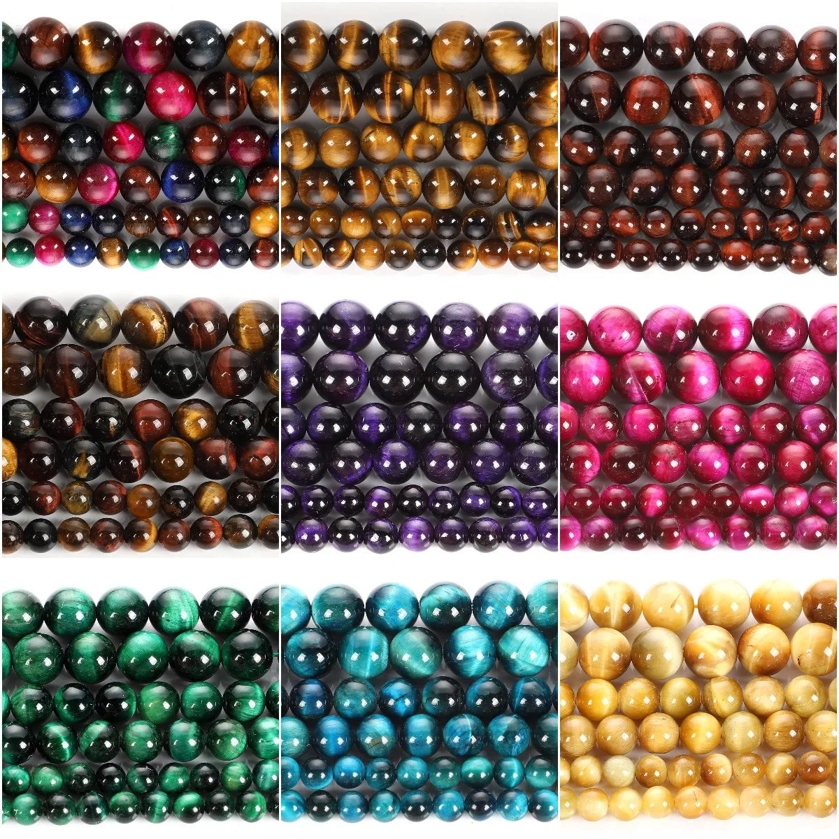 Natursteinperlen, mehrfarbig, Tigerauge, lose Distanzperlen für die Herstellung von Armbändern, Schmuck, DIY-Zubehör, Auswahlgröße 4/6/8/10/12 mm