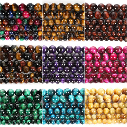 Natursteinperlen, mehrfarbig, Tigerauge, lose Distanzperlen für die Herstellung von Armbändern, Schmuck, DIY-Zubehör, Auswahlgröße 4/6/8/10/12 mm