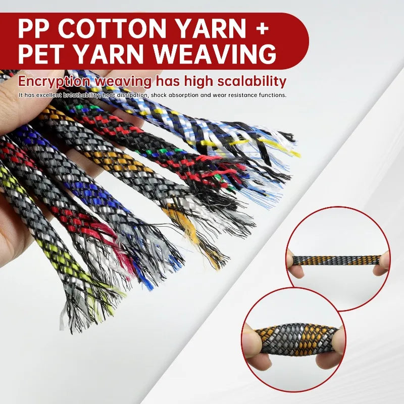 5 Meter PP-Baumwolle + PET-Garn 4mm 8mm 12mm Expandierter Geflochtener Schlauch Weicher Kabelmantel Isolierter Schutz Kabelbündel-Ummantelung