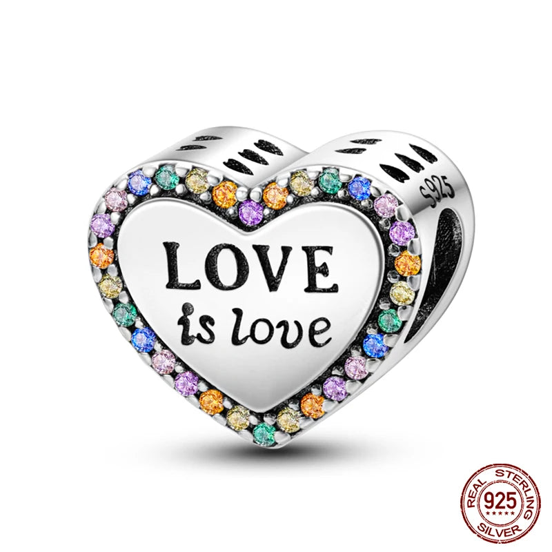 Fit 925 Original Armband 100 % 925 Sterling Silber Glänzende Bunte Zirkon Herz Charms Perlen Exquisite DIY Schmuck Geschenk