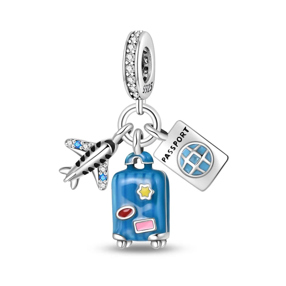 Blue Series Charm-Anhänger aus 925er-Sterlingsilber, Dackel-Feder, Meer, Kokosnussbaum, Stern, Hexe, passend für DIY-Armbänder, Halsketten, Partygeschenke