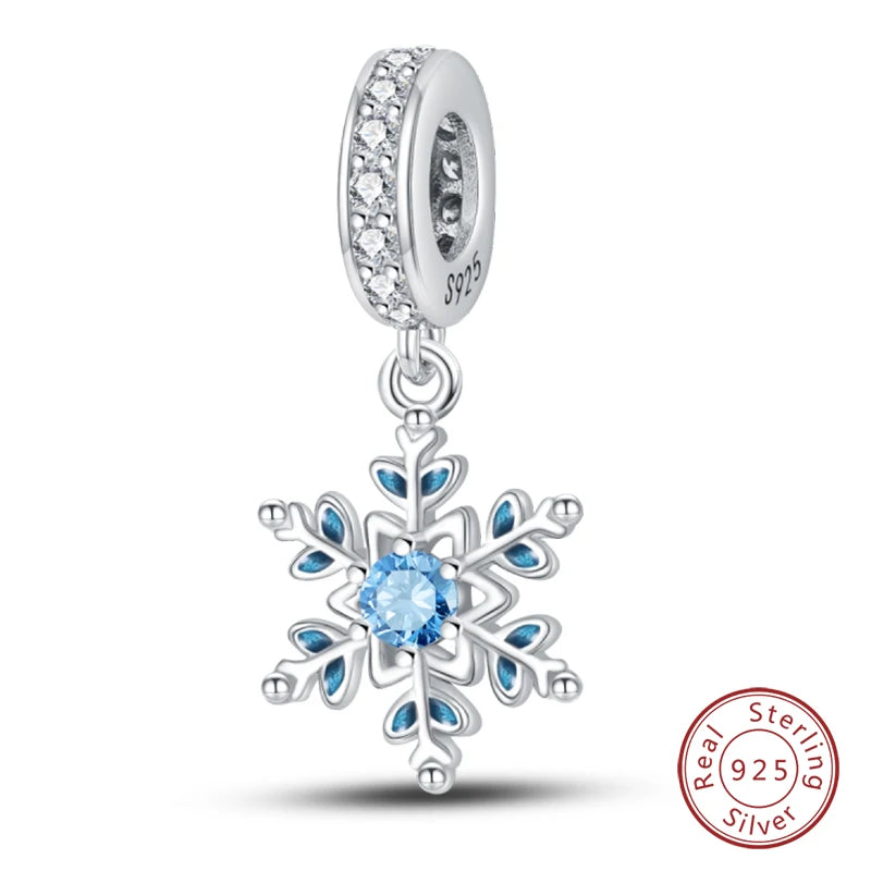 Winter-Charm, Original-Charm-Anhänger aus 925er-Sterlingsilber, Schneeflocke, Schneemann, Pinguin, für Frauen, feiner DIY-Geburtstagsschmuck, Geschenke
