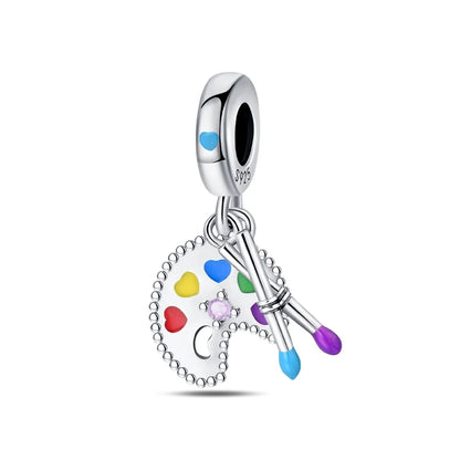 Malerei Kunst 925 Sterling Silber Verträumter Sternenhimmel Künstler Zeichenbrett Pinsel Schnur Fit DIY Armband Halskette Galerie Geschenke