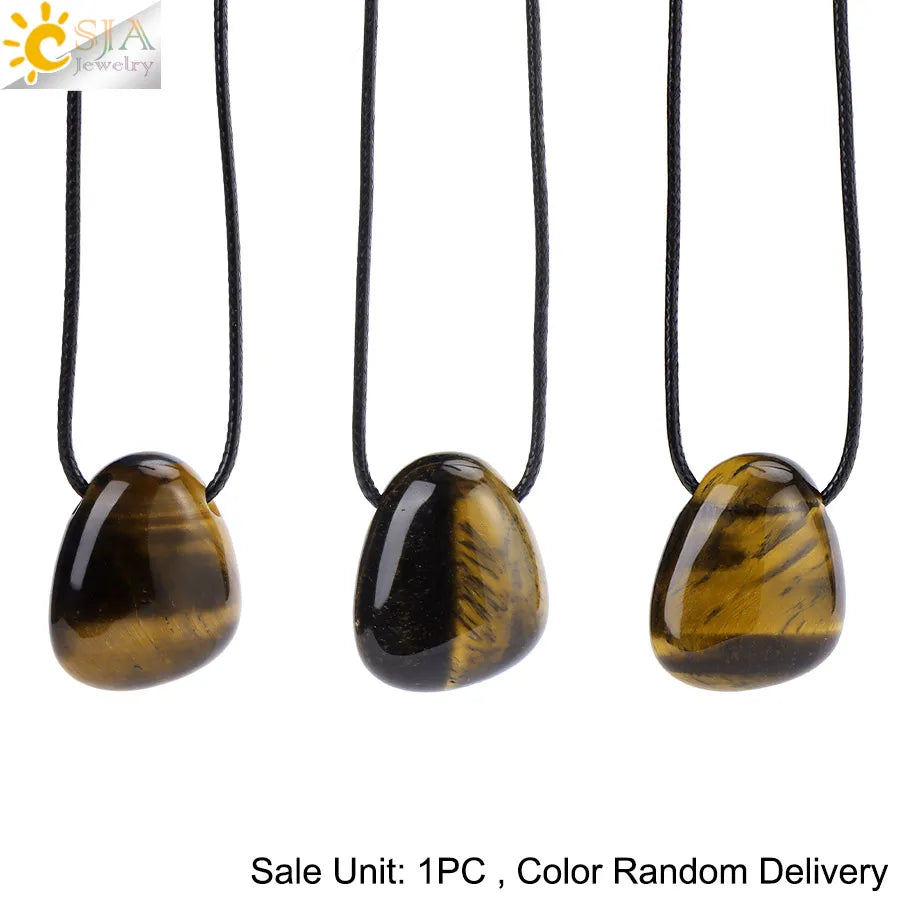 CSJA Naturstein Nugget Anhänger Halskette für Mann Heilung Kristall Amethysten Tigerauge Rhodonit Rosenquarz Charms Schmuck H551