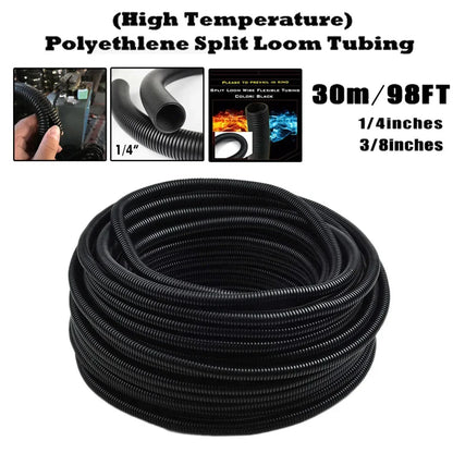 30 m Isolierung, Wellrohr, Rohr, Kabelbaumgehäuse, Kabelhülsen, 1/4 Zoll, 3/8 Zoll, schwarze geteilte Drahtleitung, Polyethylenschläuche