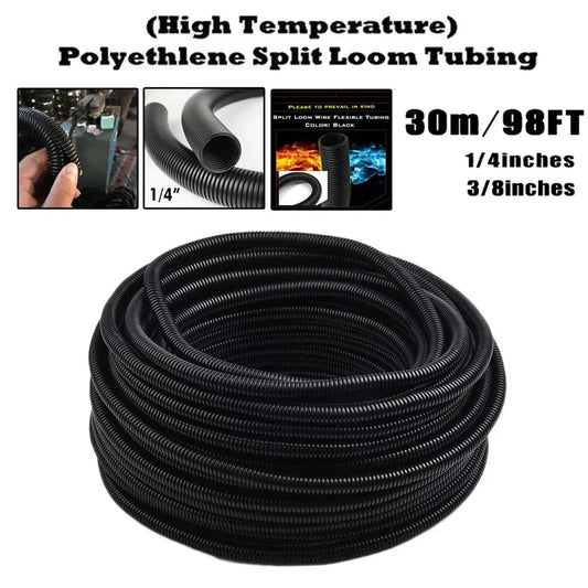 30 m Isolierung, Wellrohr, Rohr, Kabelbaumgehäuse, Kabelhülsen, 1/4 Zoll, 3/8 Zoll, schwarze geteilte Drahtleitung, Polyethylenschläuche