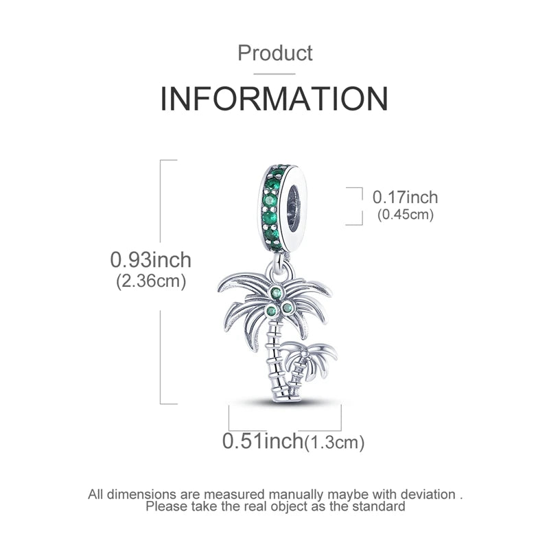 Neu im 925er-Sterlingsilber, Sommer-Kokosnussbäume, Charms, Perlen-Anhänger, Schmuck, passend für Original-925-Armbänder für Frauen, DIY-Geschenk