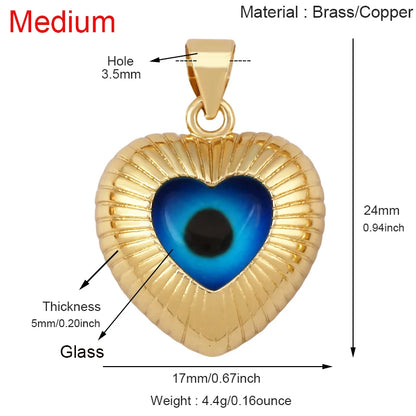 Blaues rundes Herz-Augen-Glücksamulett, türkischer Glücksanhänger, echtes 18 Karat vergoldetes Halsketten-Armband, Schmuckzubehör, S52