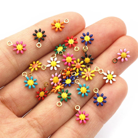 20 Stück 10x7mm kleine Blumen-Charms Anhänger Emaille Edelstahl DIY Schmuck Herstellung Zubehör-Erkenntnisse für Halsketten Ohrringe