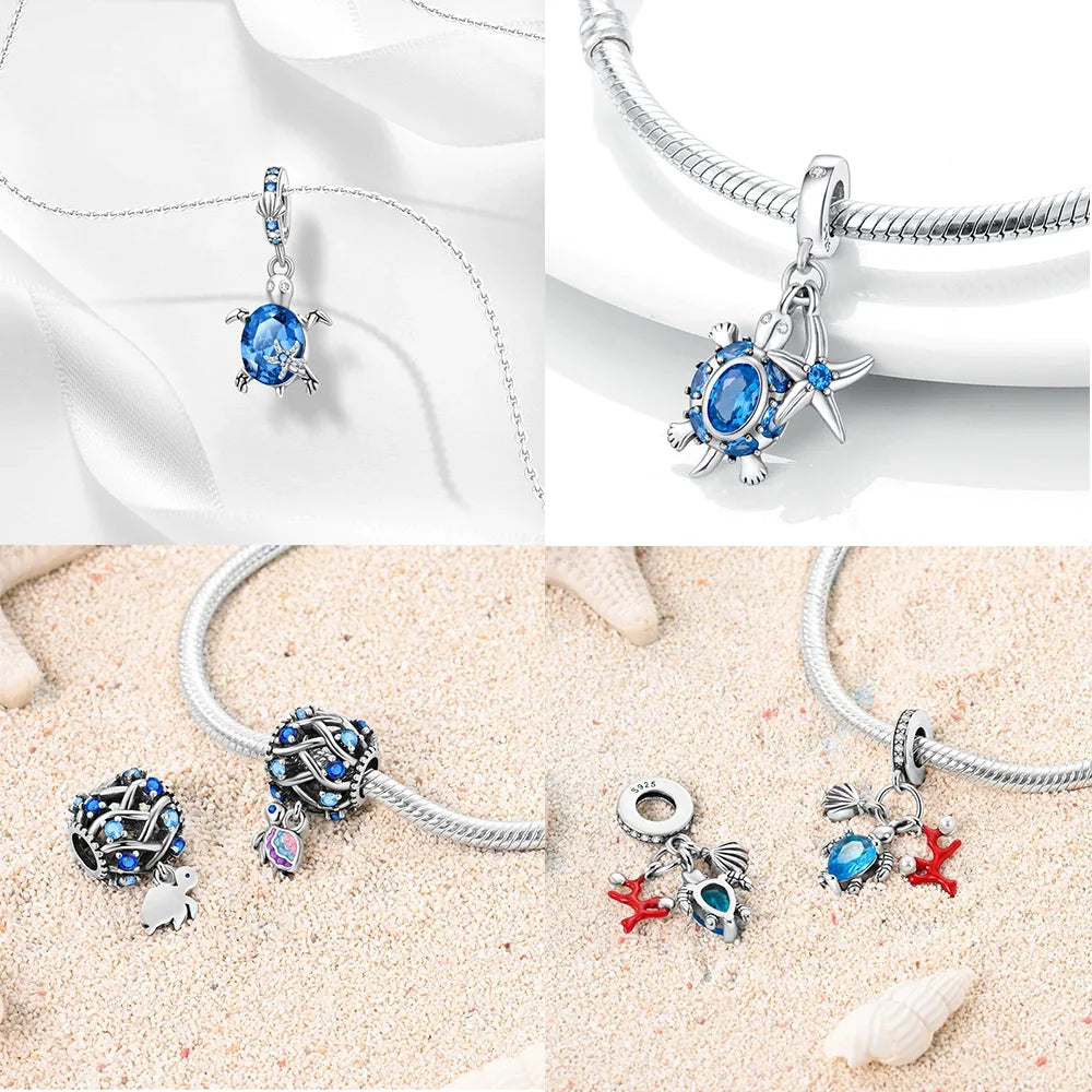 Charm-Charm aus 925er-Sterlingsilber, polychromatischer Zirkon, Sternschildkröte, Seestern-Charms, passend für Original-Armbänder, edler Schmuck, Weihnachtsgeschenk