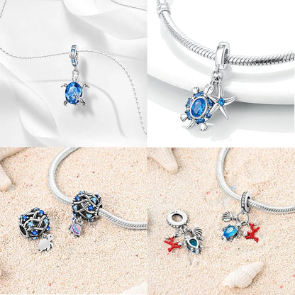 Charm-Charm aus 925er-Sterlingsilber, polychromatischer Zirkon, Sternschildkröte, Seestern-Charms, passend für Original-Armbänder, edler Schmuck, Weihnachtsgeschenk