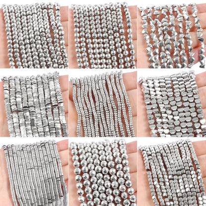 Großhandel AAA Rhodium Hämatit Perlen Charms Herz Stern Rohr Facettierte Runde Unregelmäßige Geometrische Form Perlen Für Schmuck Machen