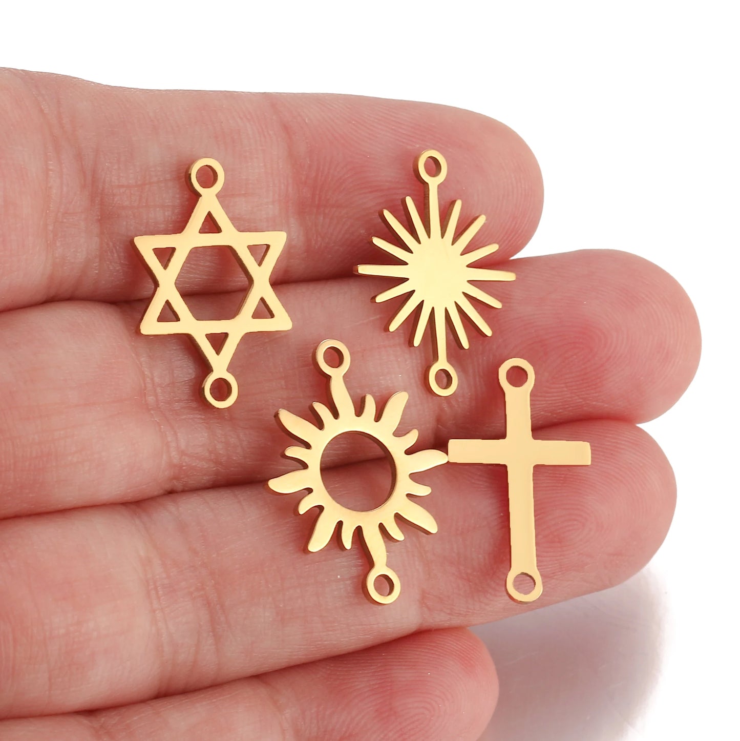 5Pcs Hohl Stern/Mond/Sonne Doppel Loch Charme Edelstahl Halskette Armband Anhänger DIY Link Stecker Schmuck machen Liefert