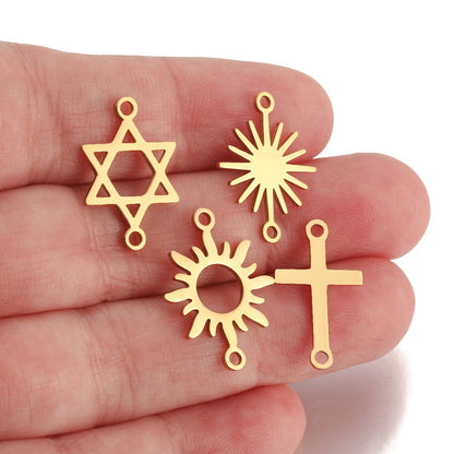 5Pcs Hohl Stern/Mond/Sonne Doppel Loch Charme Edelstahl Halskette Armband Anhänger DIY Link Stecker Schmuck machen Liefert