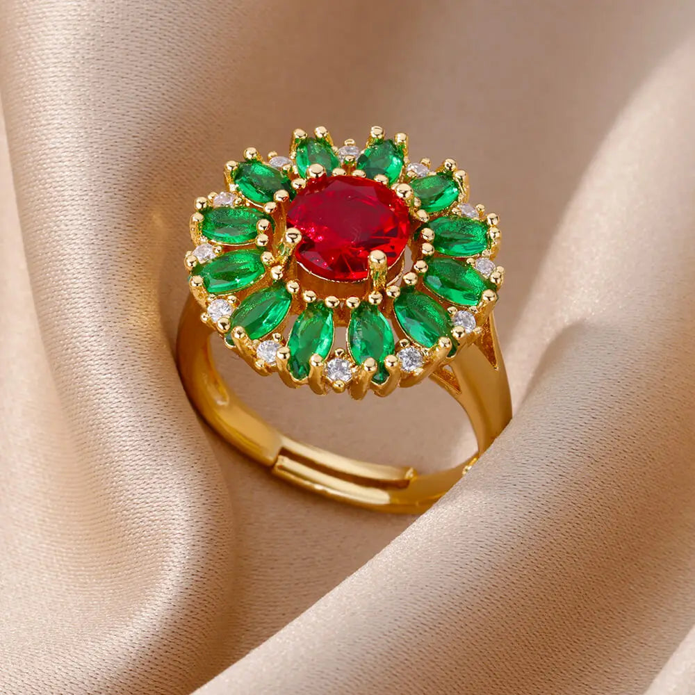 Luxus Edelstahl Ringe Vergoldet Bunte Stein Zirkon Kristall Herz Ring Für Frauen Hochzeit Boho Schmuck Weihnachtsgeschenk