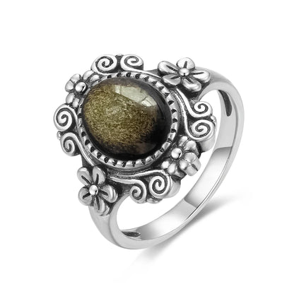 925 Silber Blume 8 * 10 mm Mondstein Ring Vintage Stil Damen Party Schmuck Geschenk für Frauen