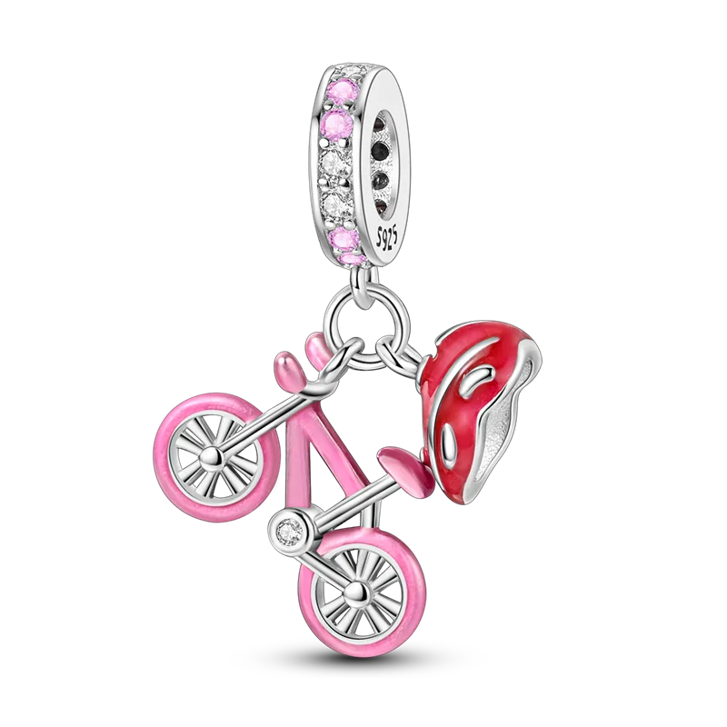 2025 heißer Verkauf Charms Perle 925 Sterling Silber Fahrrad Blume Kinderwagen Anhänger Fit Armreif Armband Halskette DIY Schmuck