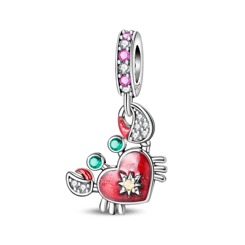 Rote Serie 925er Sterlingsilber Kamera Apfel Herzförmiger Koi Feuerwerkskörper Gott Reichtum Charm Passend für DIY Armband Halskette Partygeschenke