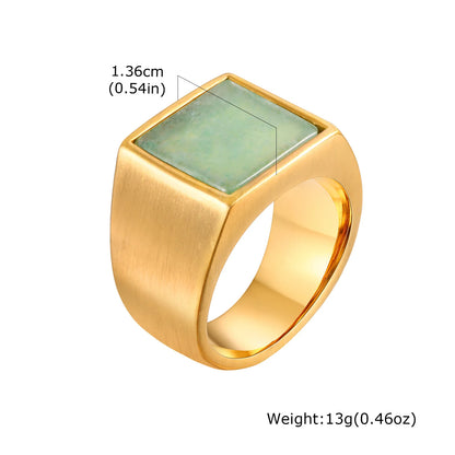 Coole Punk-Vintage-Natursteinringe für Männer, geometrische Siegelringe aus Edelstahl, stilvoller Retro-Ethno-Fingerschmuck als Geschenk