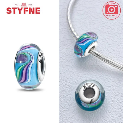 Echtes Sterlingsilber 925, Blumen-Charms, Glas, neue Original-Perle, bunt, Murano, passend für Original-Armbänder, DIY für Frauen, Schmuck, Geschenke