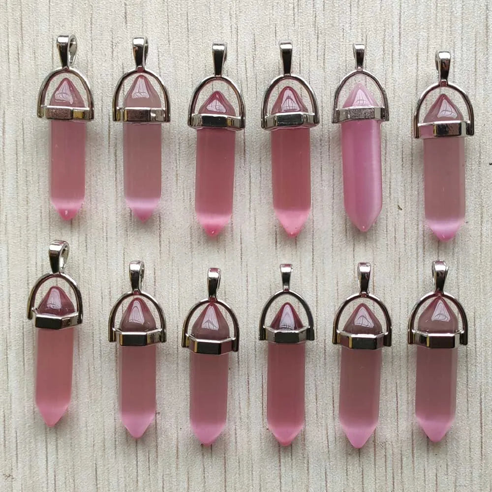 Schneller Versand Naturstein Quarz Aventurin Lapis Kristall sechseckige Säule Anhänger für Schmuck Zubehör 12 Stück Großhandel