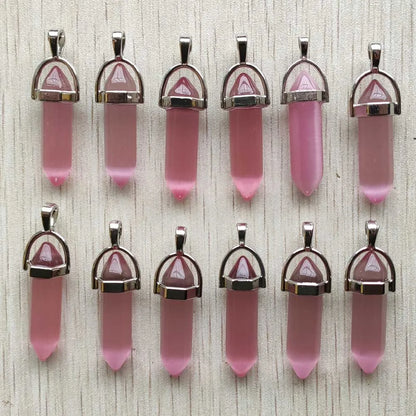 Schneller Versand Naturstein Quarz Aventurin Lapis Kristall sechseckige Säule Anhänger für Schmuck Zubehör 12 Stück Großhandel