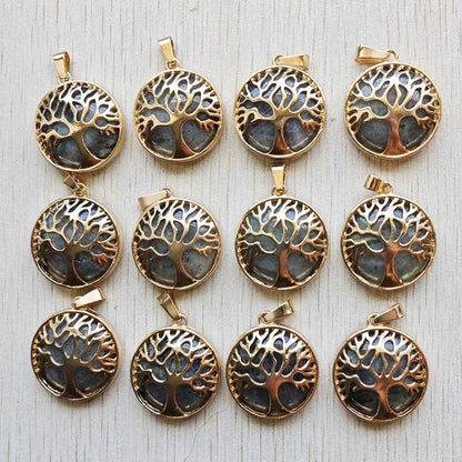 Großhandel 12 teile/los mode naturstein legierung baum des lebens mix Anhänger für halsketten schmuck zubehör machen schnelle versand
