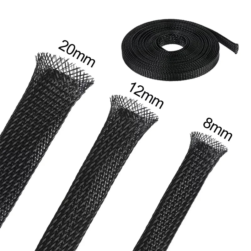 3 m/9,85 Fuß PET erweiterbarer geflochtener Schlauch, flexible Drahtgeflechthülle, schwarz, für TV-Audio-PC-Kabel, schützt vor Kauen von Haustieren
